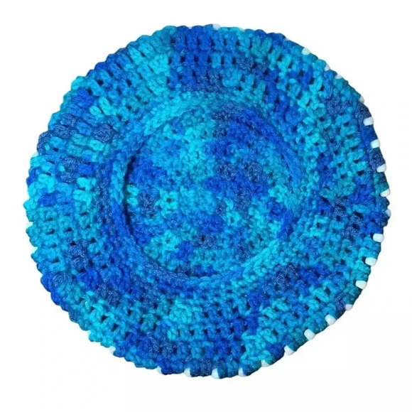 Beaded Beret Hat Women Size Adult Multicolor Blue White Crochet Warm Embellished - Picture 5 of 6